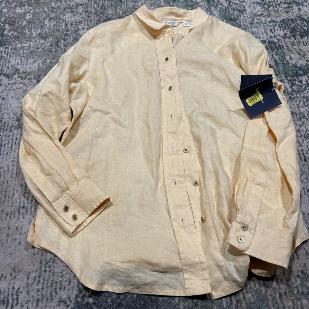 NWT Liz Claiborne Linen Blend Band Collar Shirt XL Yellow Button Blouse New